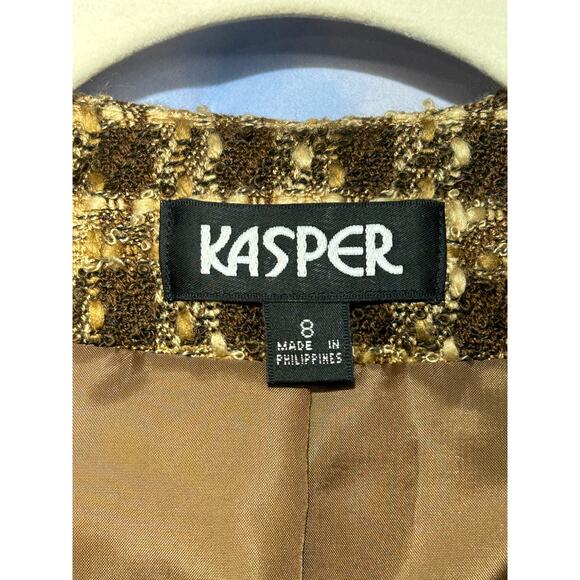 Women's Kasper Tweed Brown Suit Lined Jacket Size Small Excellent Condition - Picture 7 of 8